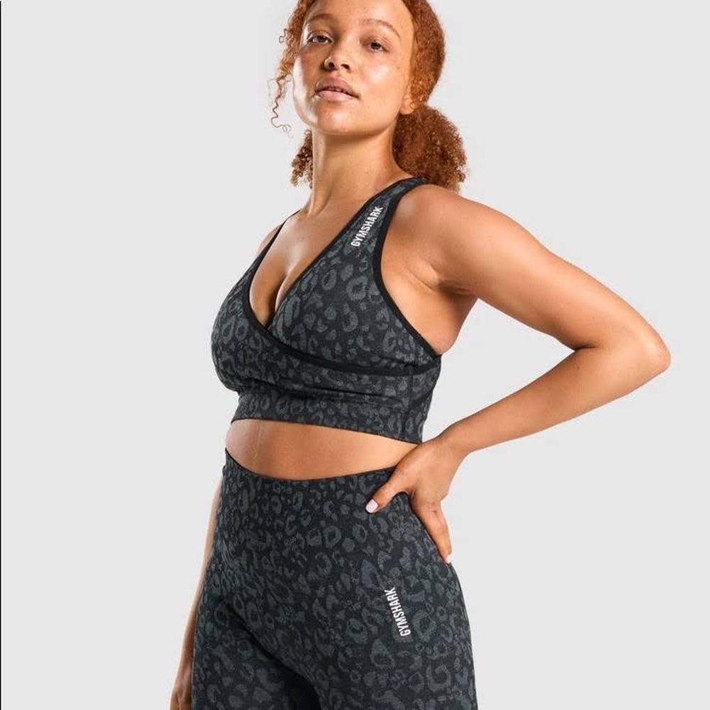 Gymshark Adapt Animal wrap front criss-cross Sports Bra Leopard XL